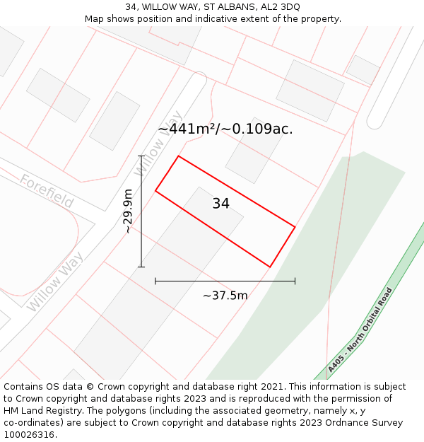 34, WILLOW WAY, ST ALBANS, AL2 3DQ: Plot and title map