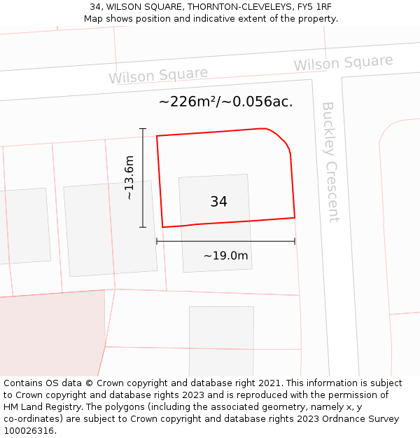 34, WILSON SQUARE, THORNTON-CLEVELEYS, FY5 1RF: Plot and title map