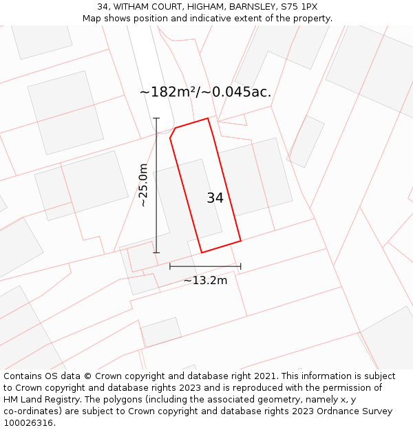 34, WITHAM COURT, HIGHAM, BARNSLEY, S75 1PX: Plot and title map