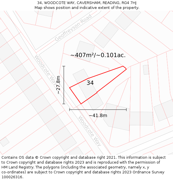 34, WOODCOTE WAY, CAVERSHAM, READING, RG4 7HJ: Plot and title map