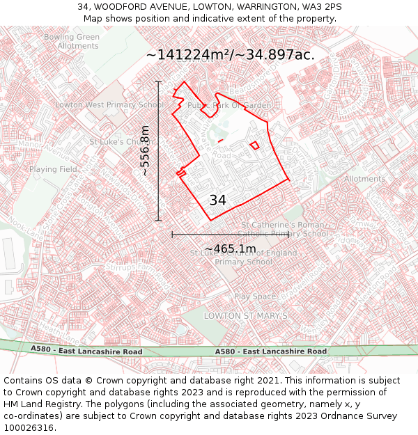 34, WOODFORD AVENUE, LOWTON, WARRINGTON, WA3 2PS: Plot and title map