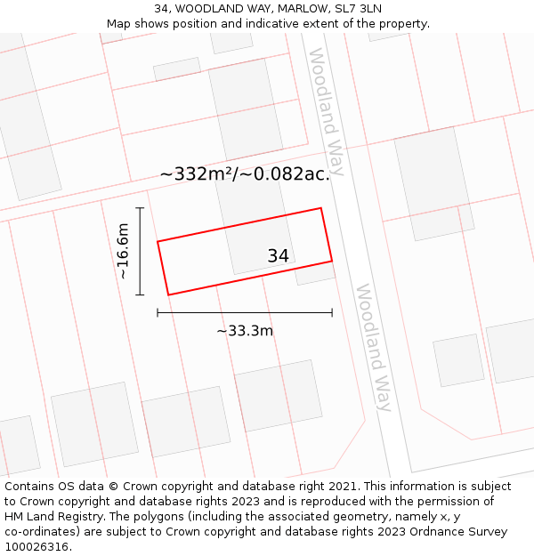 34, WOODLAND WAY, MARLOW, SL7 3LN: Plot and title map