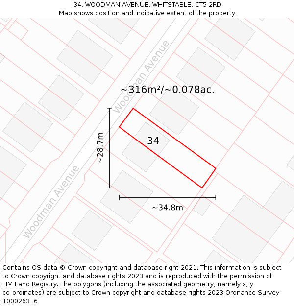 34, WOODMAN AVENUE, WHITSTABLE, CT5 2RD: Plot and title map