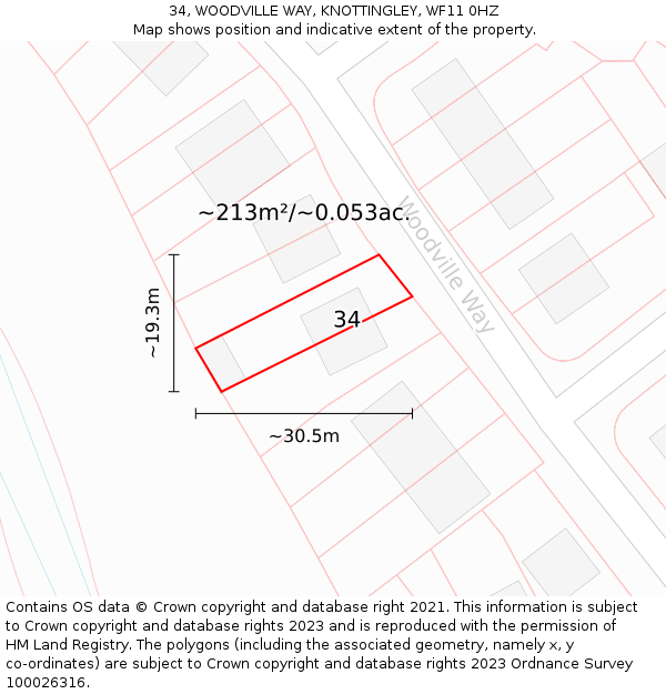 34, WOODVILLE WAY, KNOTTINGLEY, WF11 0HZ: Plot and title map