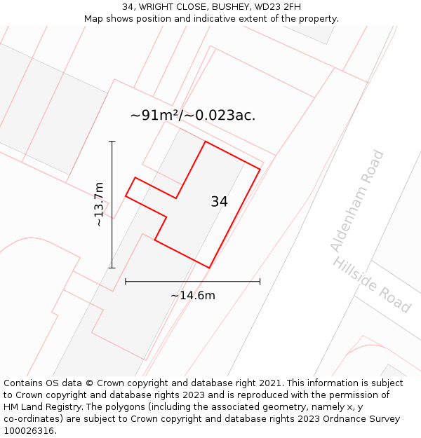 34, WRIGHT CLOSE, BUSHEY, WD23 2FH: Plot and title map