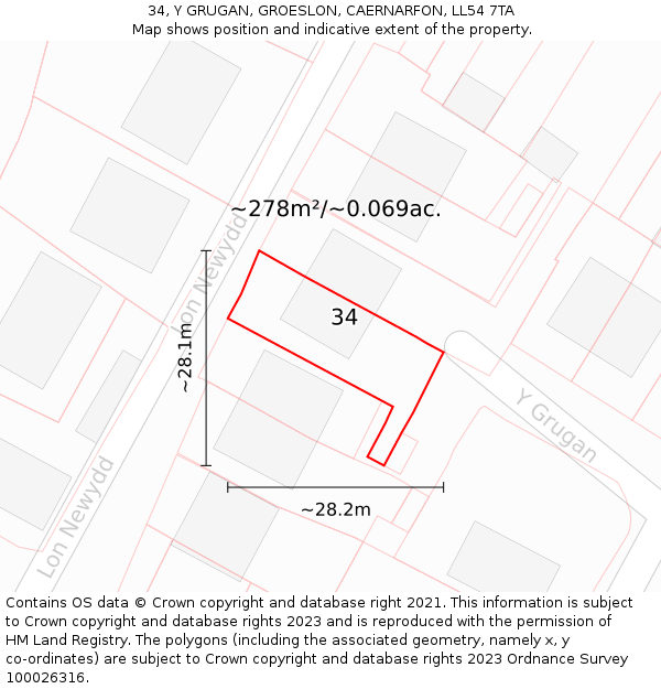 34, Y GRUGAN, GROESLON, CAERNARFON, LL54 7TA: Plot and title map