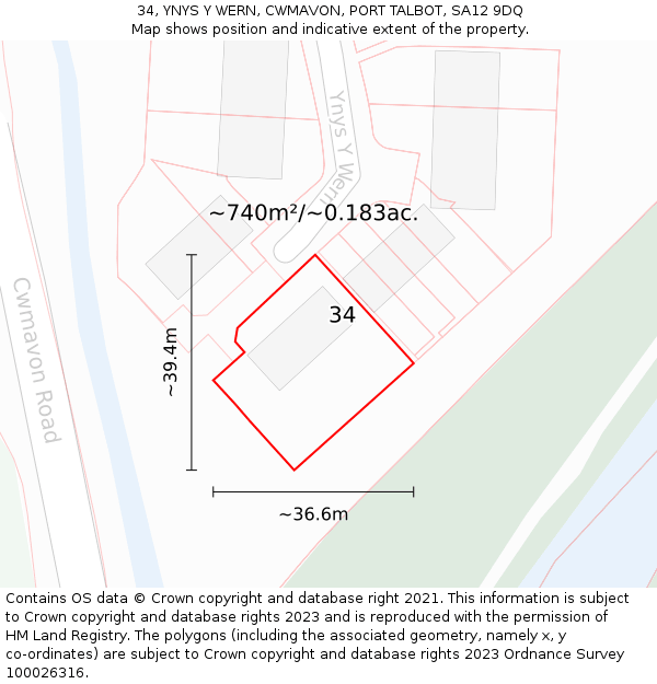 34, YNYS Y WERN, CWMAVON, PORT TALBOT, SA12 9DQ: Plot and title map