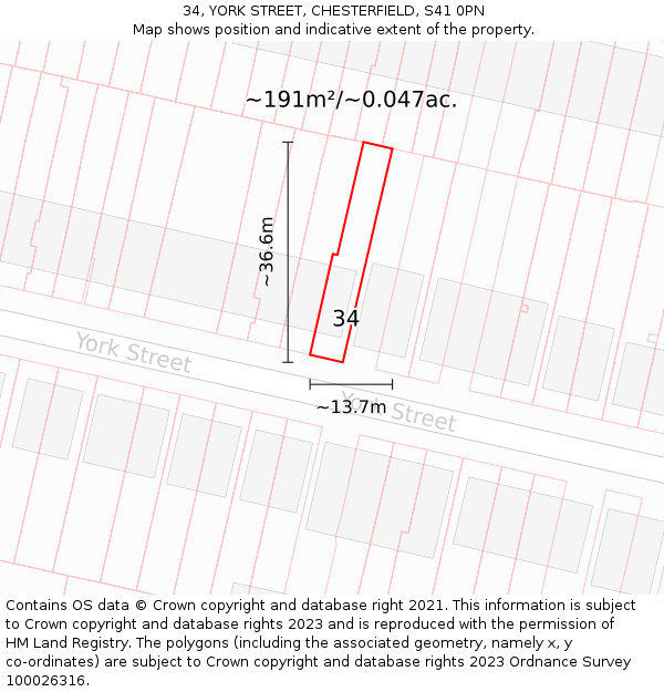 34, YORK STREET, CHESTERFIELD, S41 0PN: Plot and title map