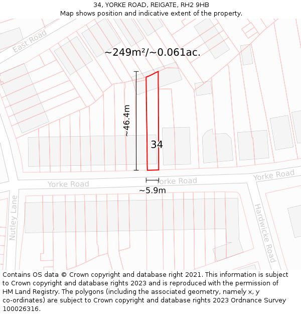 34, YORKE ROAD, REIGATE, RH2 9HB: Plot and title map