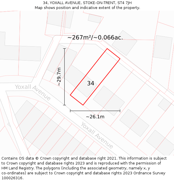 34, YOXALL AVENUE, STOKE-ON-TRENT, ST4 7JH: Plot and title map