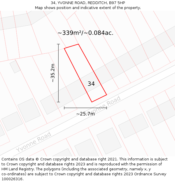 34, YVONNE ROAD, REDDITCH, B97 5HP: Plot and title map