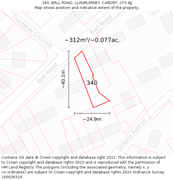 340, BALL ROAD, LLANRUMNEY, CARDIFF, CF3 4JJ: Plot and title map