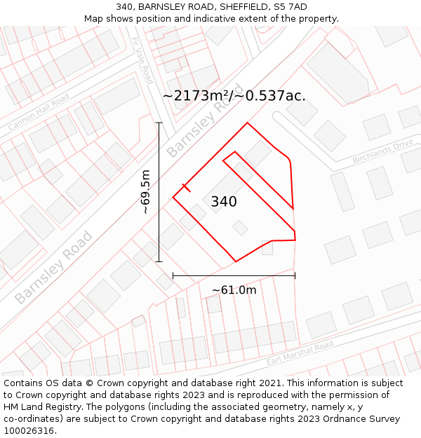 340, BARNSLEY ROAD, SHEFFIELD, S5 7AD: Plot and title map