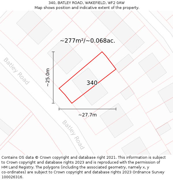 340, BATLEY ROAD, WAKEFIELD, WF2 0AW: Plot and title map