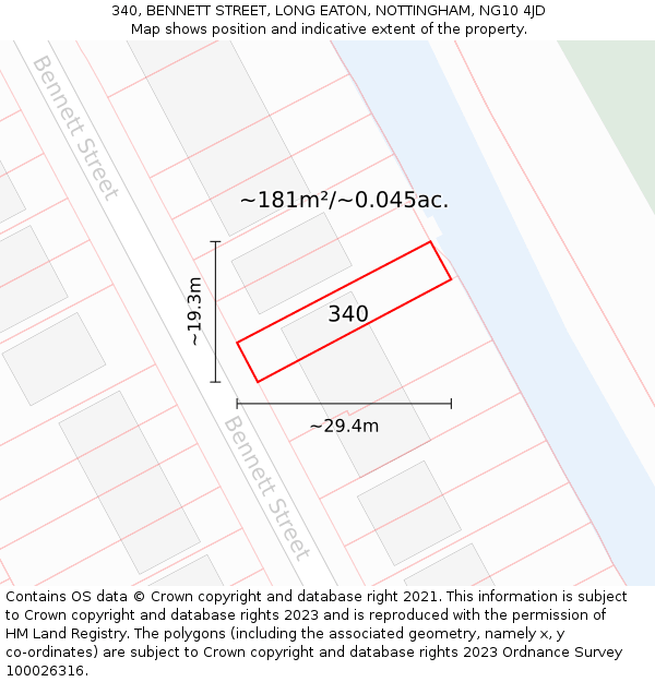 340, BENNETT STREET, LONG EATON, NOTTINGHAM, NG10 4JD: Plot and title map