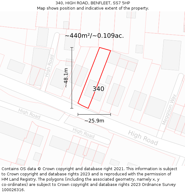 340, HIGH ROAD, BENFLEET, SS7 5HP: Plot and title map