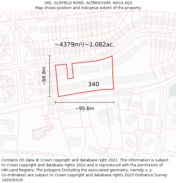 340, OLDFIELD ROAD, ALTRINCHAM, WA14 4QS: Plot and title map