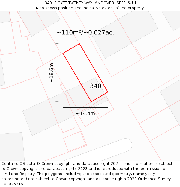 340, PICKET TWENTY WAY, ANDOVER, SP11 6UH: Plot and title map