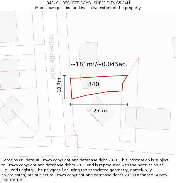 340, SHIRECLIFFE ROAD, SHEFFIELD, S5 8XH: Plot and title map