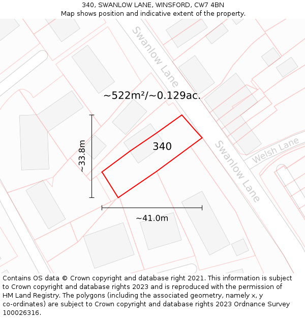 340, SWANLOW LANE, WINSFORD, CW7 4BN: Plot and title map