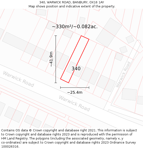 340, WARWICK ROAD, BANBURY, OX16 1AY: Plot and title map