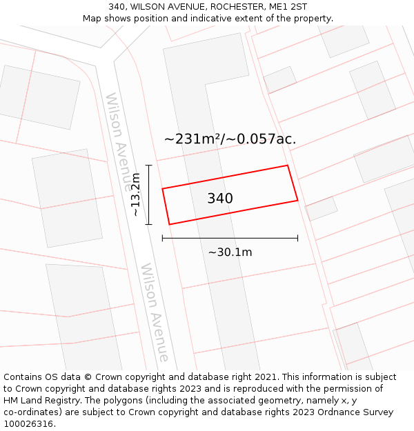 340, WILSON AVENUE, ROCHESTER, ME1 2ST: Plot and title map