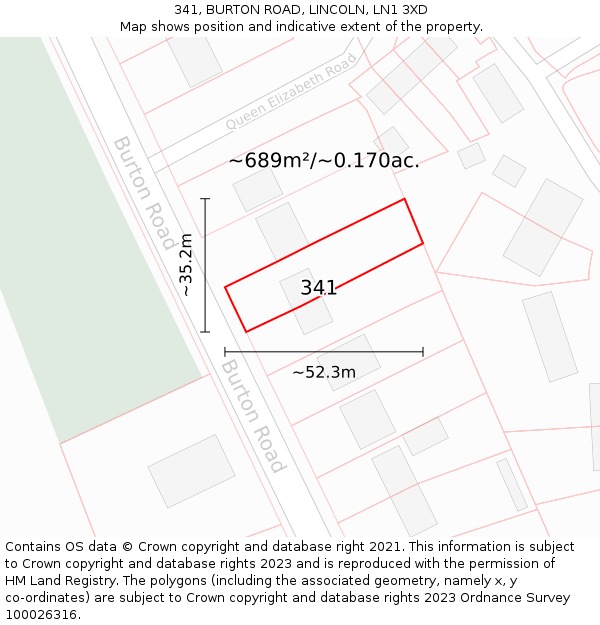 341, BURTON ROAD, LINCOLN, LN1 3XD: Plot and title map