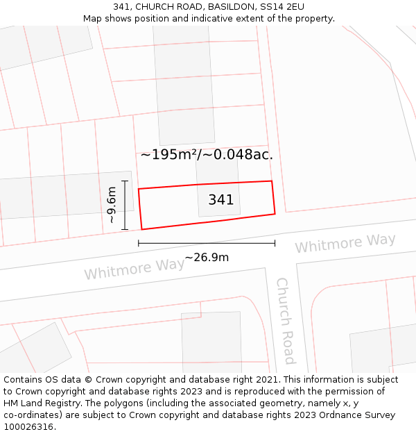 341, CHURCH ROAD, BASILDON, SS14 2EU: Plot and title map