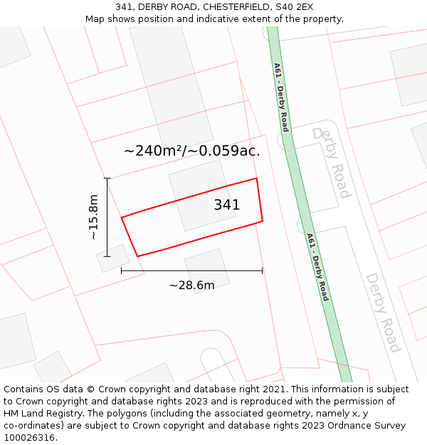 341, DERBY ROAD, CHESTERFIELD, S40 2EX: Plot and title map