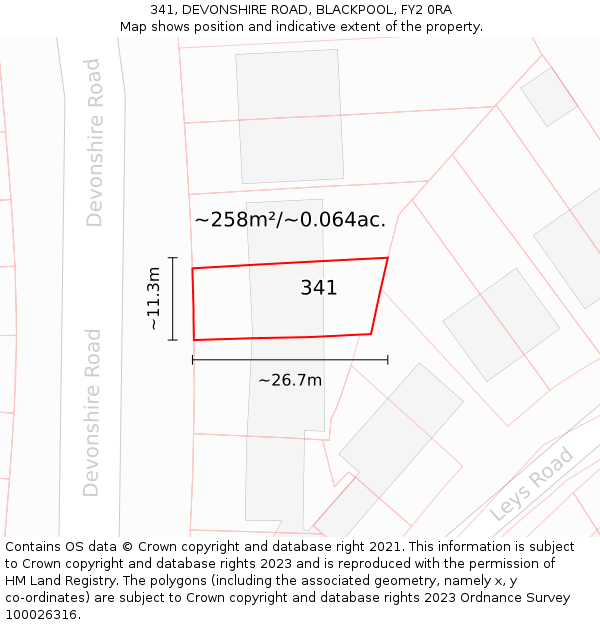 341, DEVONSHIRE ROAD, BLACKPOOL, FY2 0RA: Plot and title map