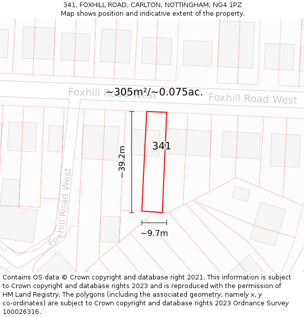 341, FOXHILL ROAD, CARLTON, NOTTINGHAM, NG4 1PZ: Plot and title map