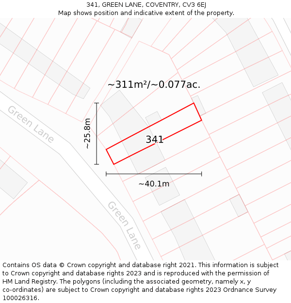 341, GREEN LANE, COVENTRY, CV3 6EJ: Plot and title map