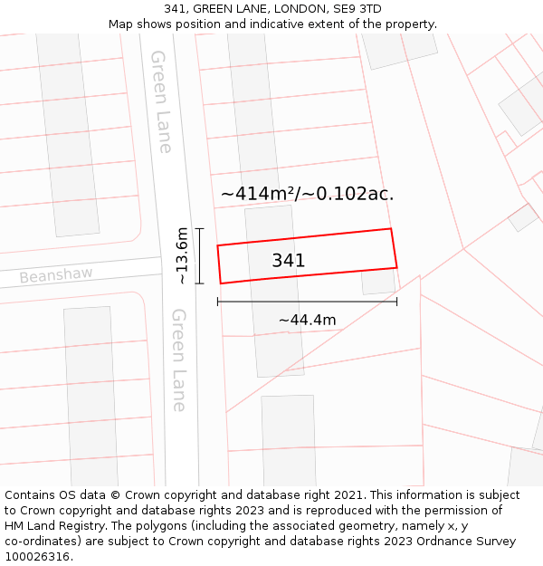 341, GREEN LANE, LONDON, SE9 3TD: Plot and title map