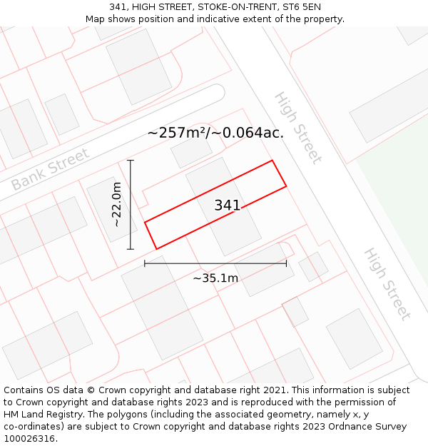 341, HIGH STREET, STOKE-ON-TRENT, ST6 5EN: Plot and title map