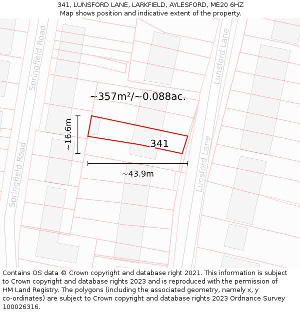 341, LUNSFORD LANE, LARKFIELD, AYLESFORD, ME20 6HZ: Plot and title map