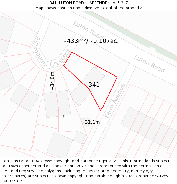 341, LUTON ROAD, HARPENDEN, AL5 3LZ: Plot and title map