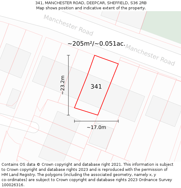 341, MANCHESTER ROAD, DEEPCAR, SHEFFIELD, S36 2RB: Plot and title map