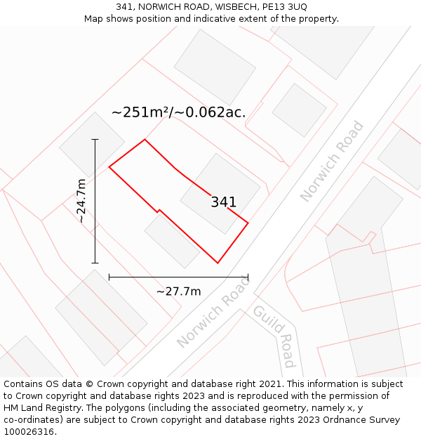 341, NORWICH ROAD, WISBECH, PE13 3UQ: Plot and title map