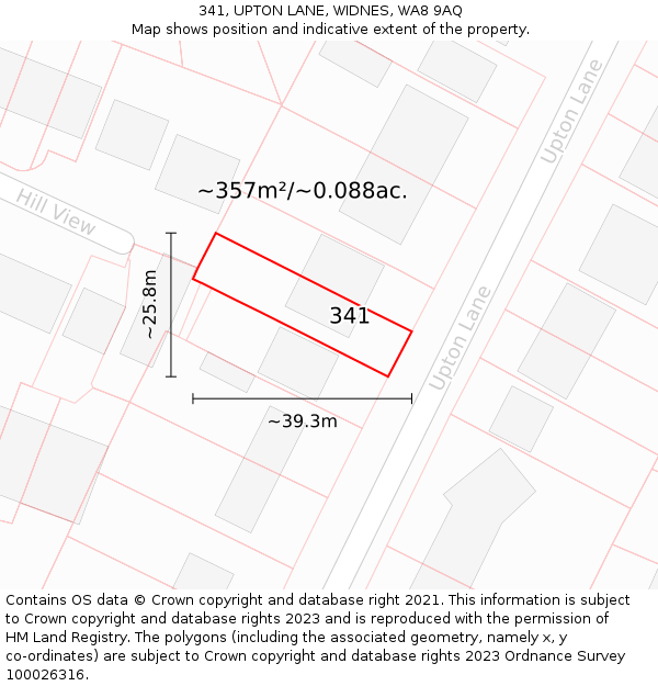 341, UPTON LANE, WIDNES, WA8 9AQ: Plot and title map