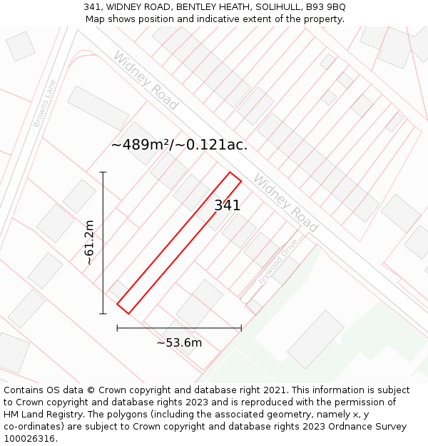 341, WIDNEY ROAD, BENTLEY HEATH, SOLIHULL, B93 9BQ: Plot and title map