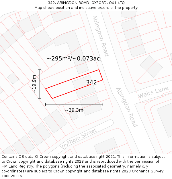 342, ABINGDON ROAD, OXFORD, OX1 4TQ: Plot and title map