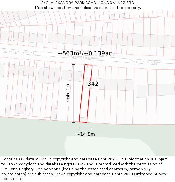 342, ALEXANDRA PARK ROAD, LONDON, N22 7BD: Plot and title map