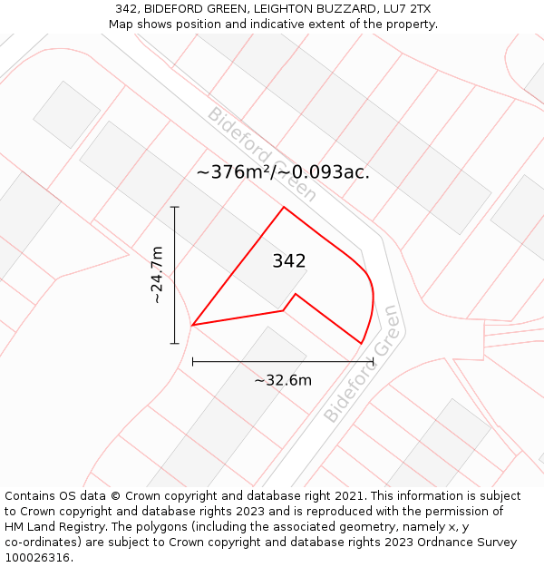 342, BIDEFORD GREEN, LEIGHTON BUZZARD, LU7 2TX: Plot and title map