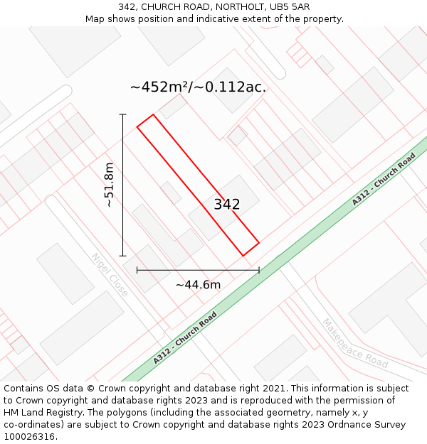 342, CHURCH ROAD, NORTHOLT, UB5 5AR: Plot and title map