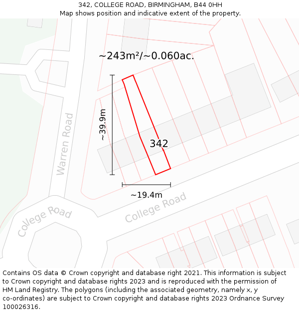 342, COLLEGE ROAD, BIRMINGHAM, B44 0HH: Plot and title map