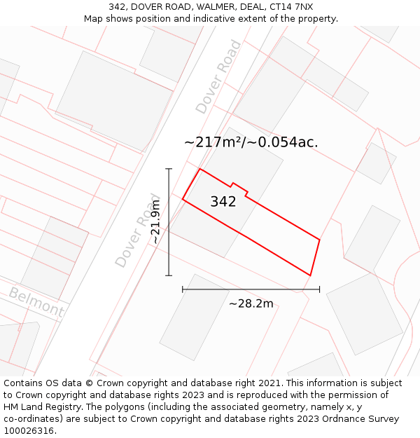 342, DOVER ROAD, WALMER, DEAL, CT14 7NX: Plot and title map