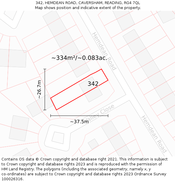 342, HEMDEAN ROAD, CAVERSHAM, READING, RG4 7QL: Plot and title map