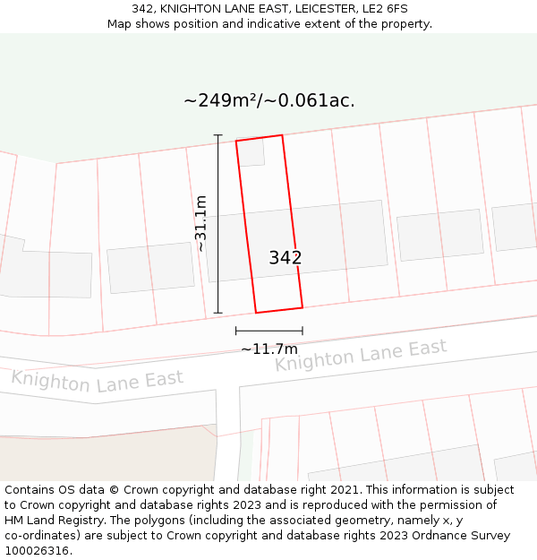 342, KNIGHTON LANE EAST, LEICESTER, LE2 6FS: Plot and title map