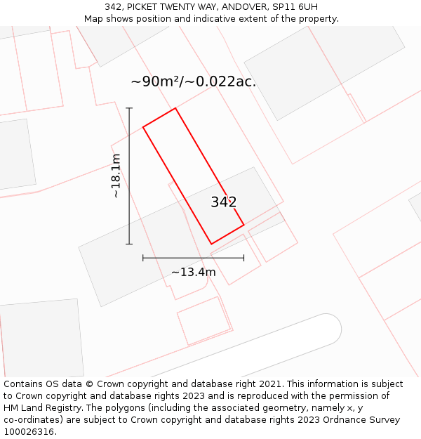 342, PICKET TWENTY WAY, ANDOVER, SP11 6UH: Plot and title map