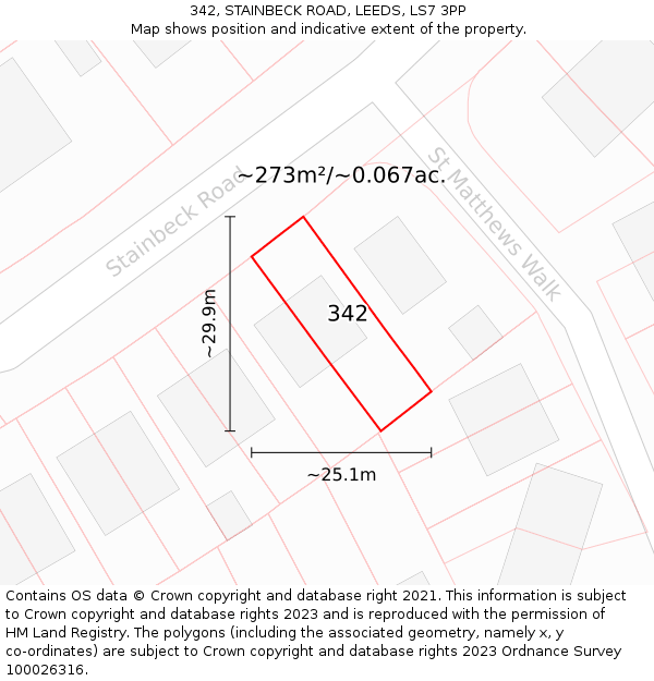 342, STAINBECK ROAD, LEEDS, LS7 3PP: Plot and title map